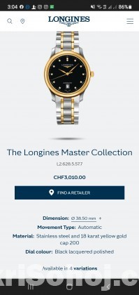Longines master collection 18 carat gold edition